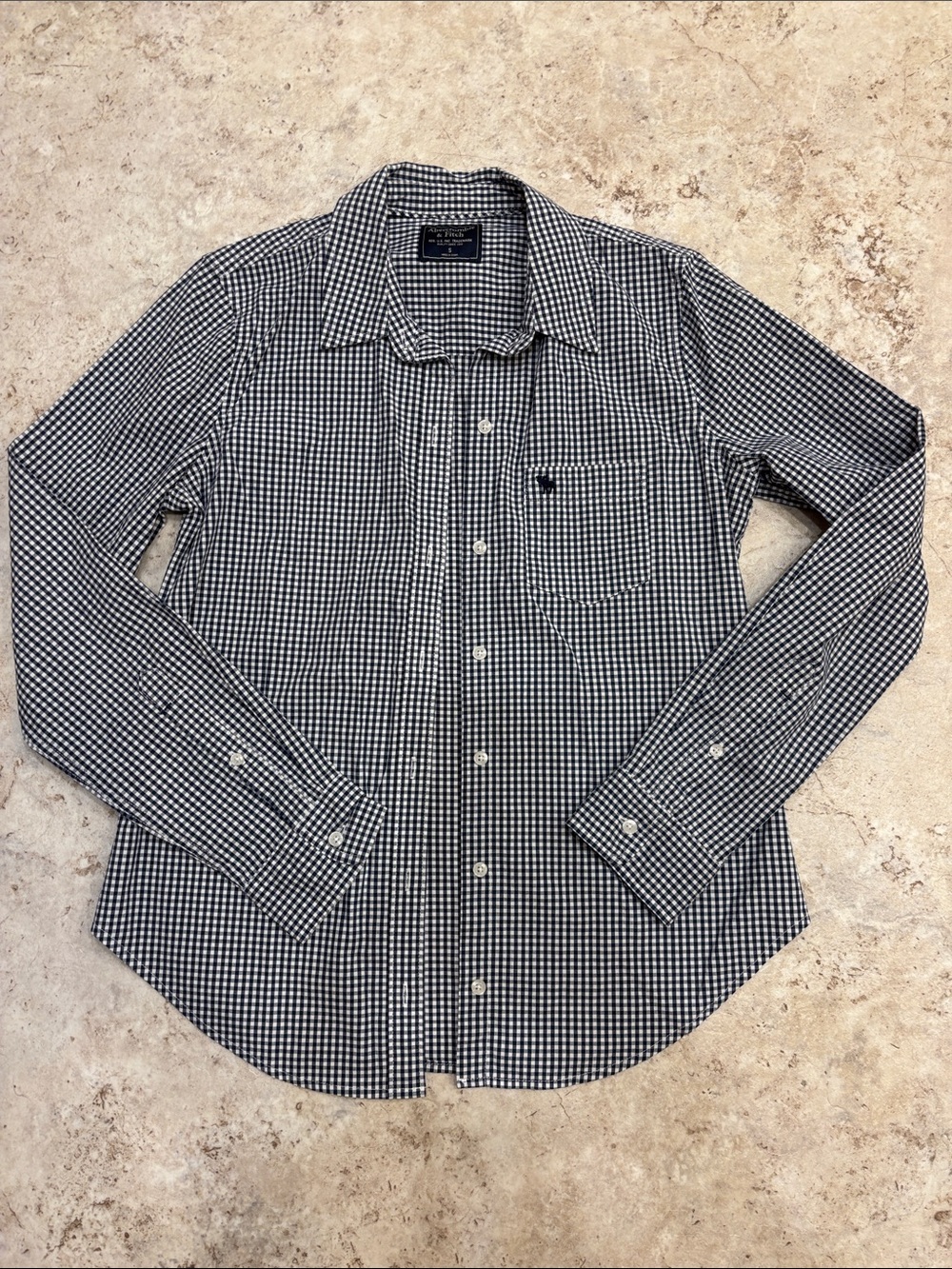 Abercrombie and Fitch Navy Gingham Checkered Button Up Shirt
